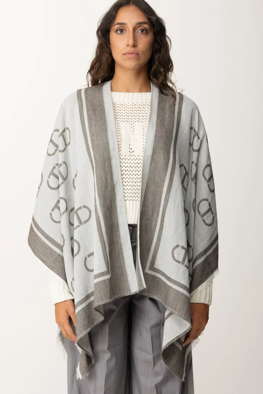 Donna Twin-set Poncho con Stampa Logo