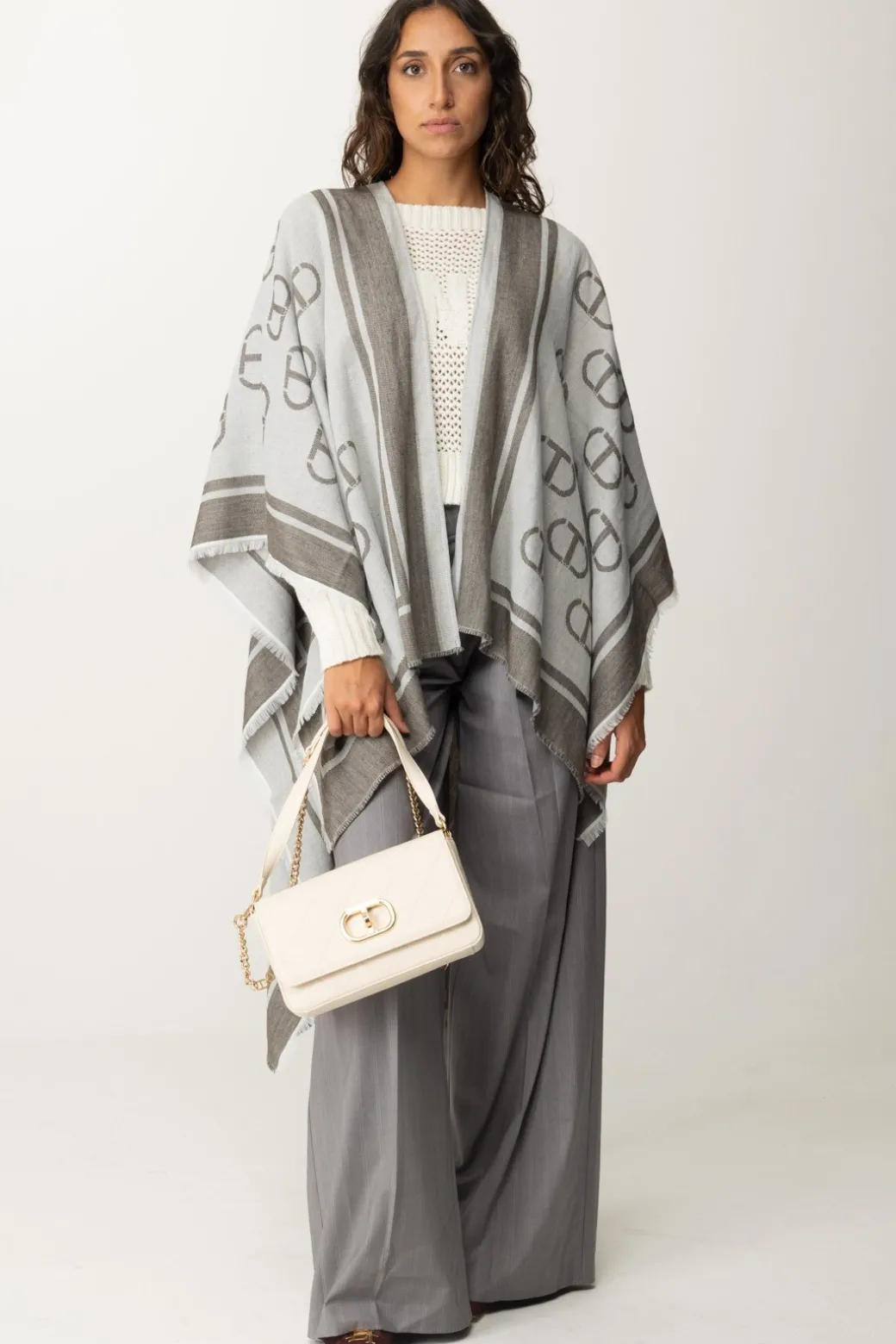 Donna Twin-set Poncho con Stampa Logo