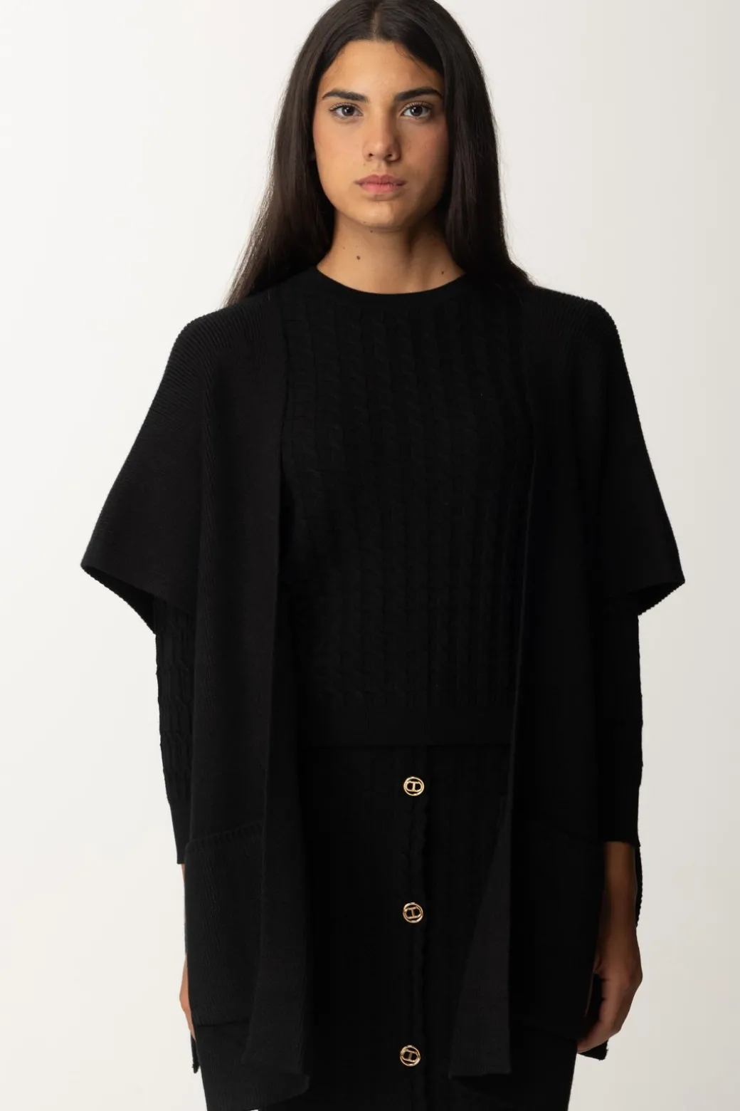 Donna Twin-set Poncho In Maglia