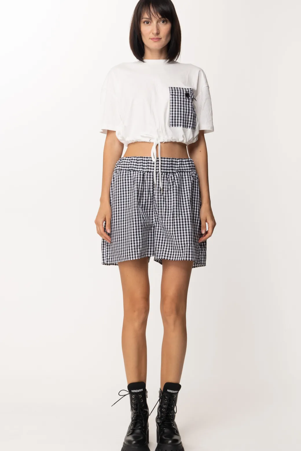 Donna Twin-set Shorts Stampa Vichy In Popeline