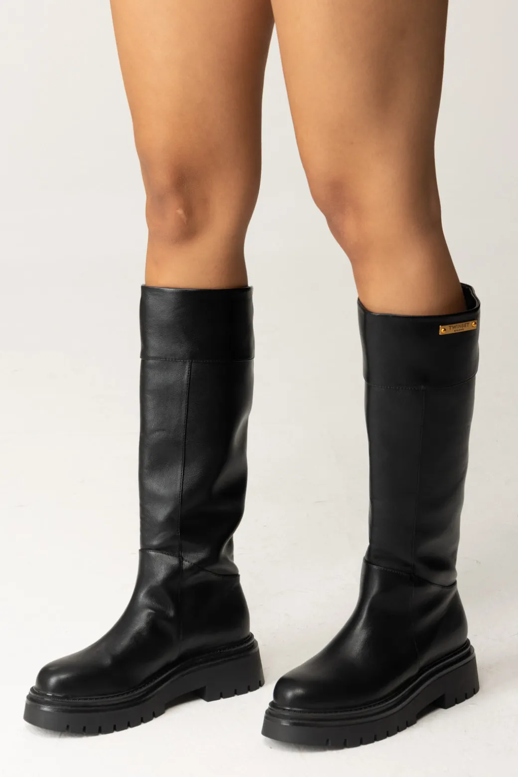 Donna Twin-set Stivali Combat con Suola Spessa