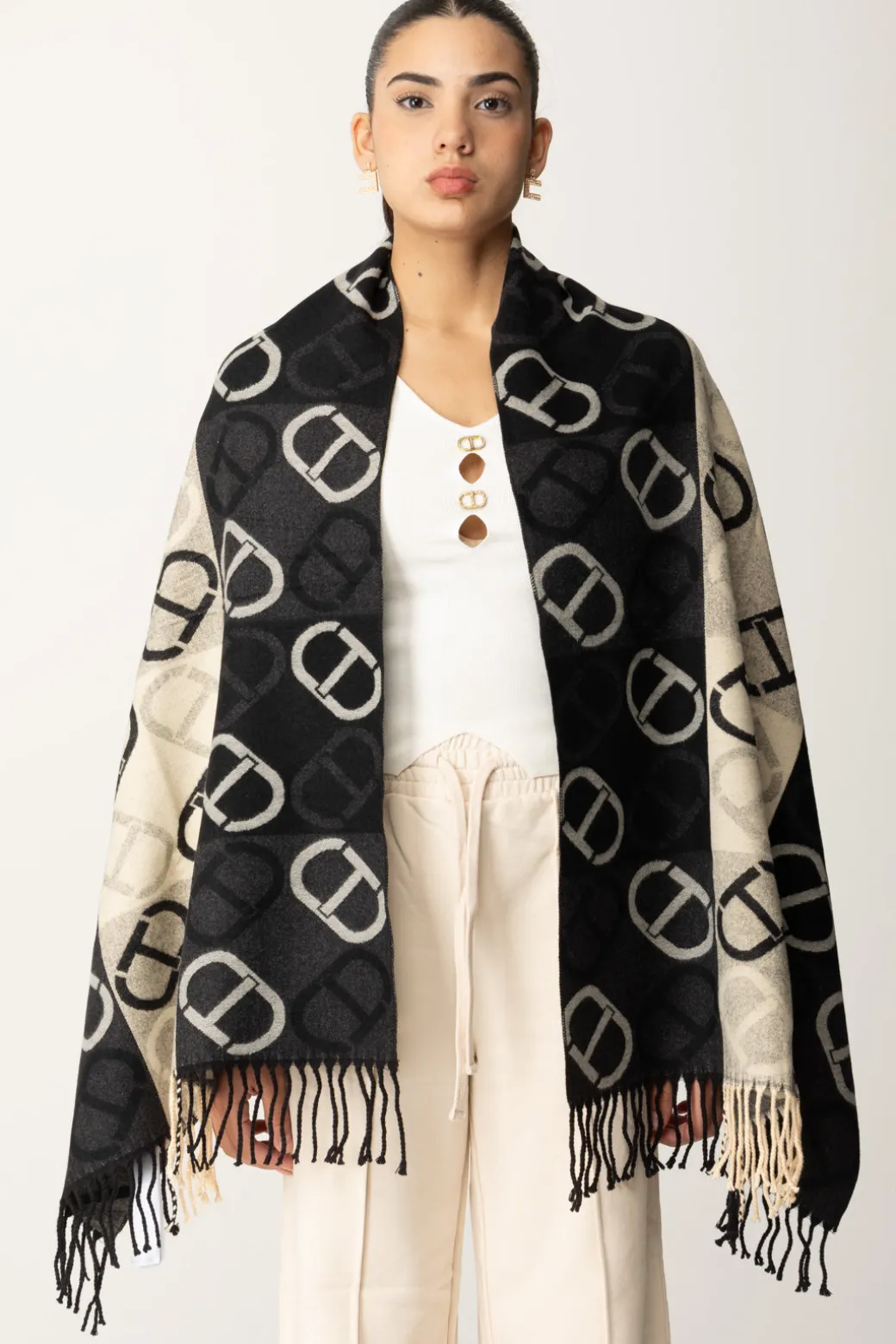 Donna Twin-set Stola In Panno con Stampa Logo
