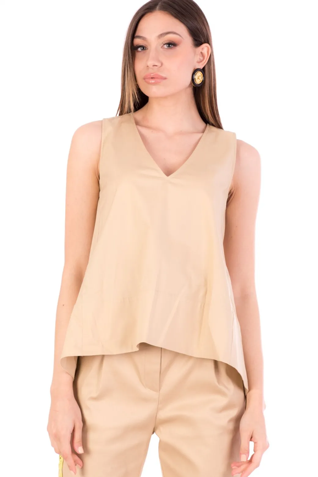 Donna Twin-set Top Asimemtrico Smanicato In Popeline