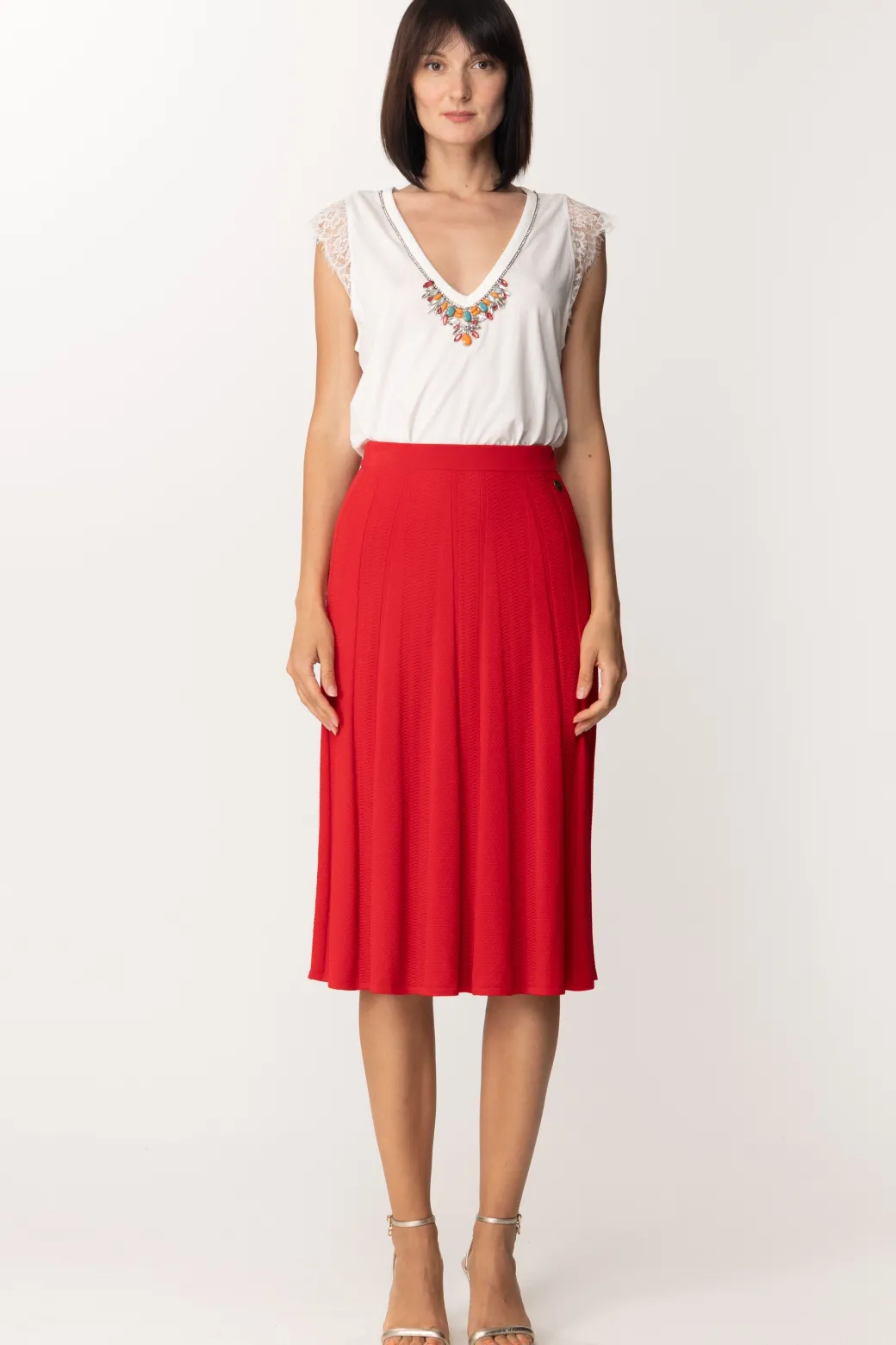 Donna Twin-set Top con Pizzo e Colletto Gioiello