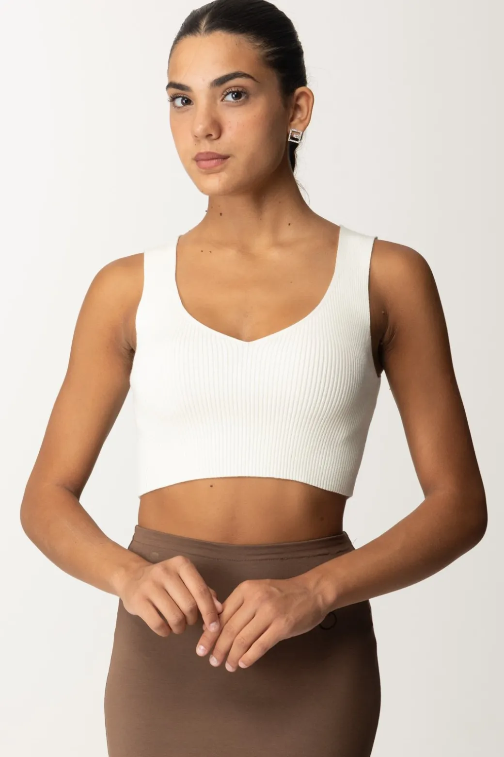 Donna Twin-set Top Cropped In Maglia a Costine
