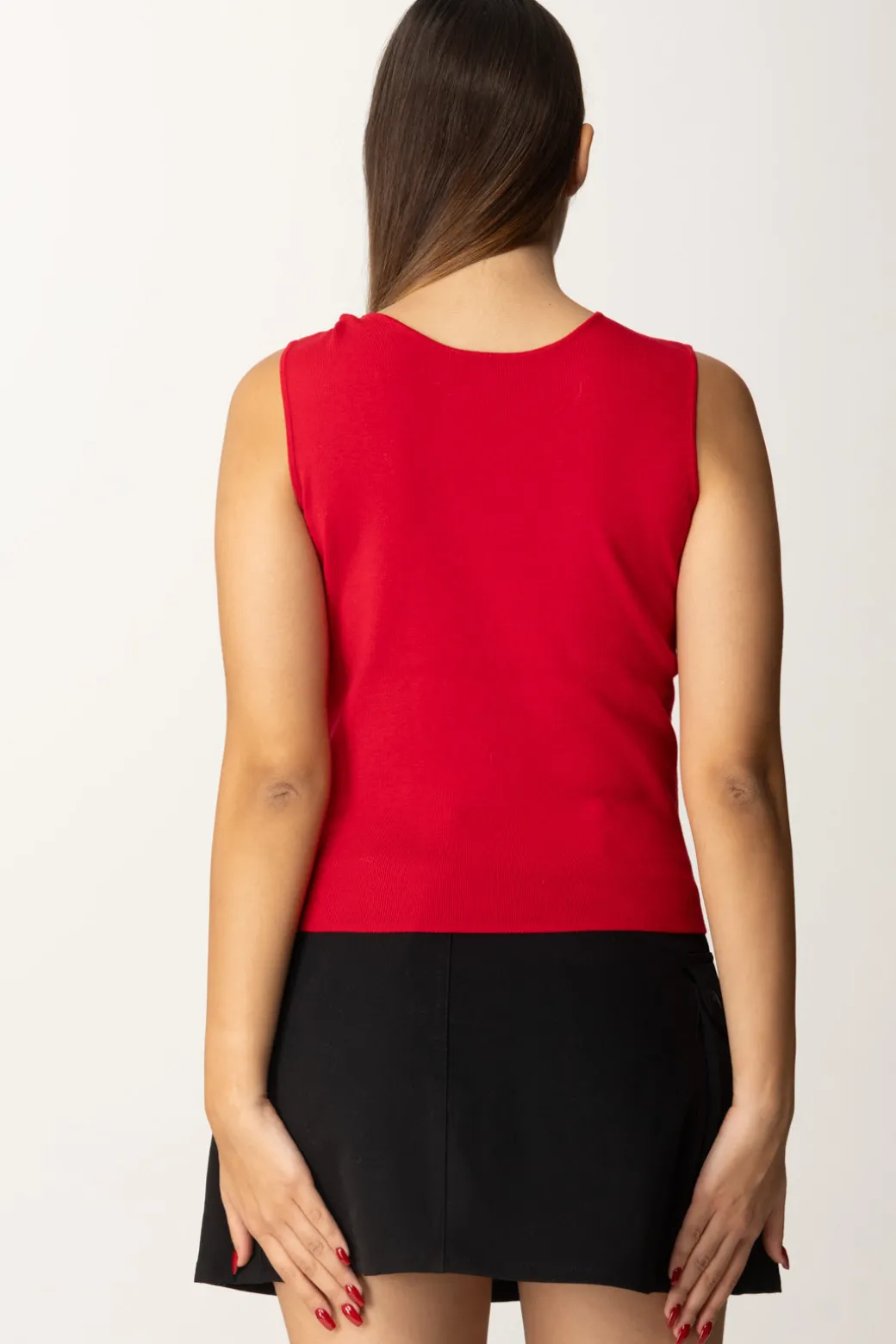 Donna Twin-set Top Smanicato con Dettagli Logati