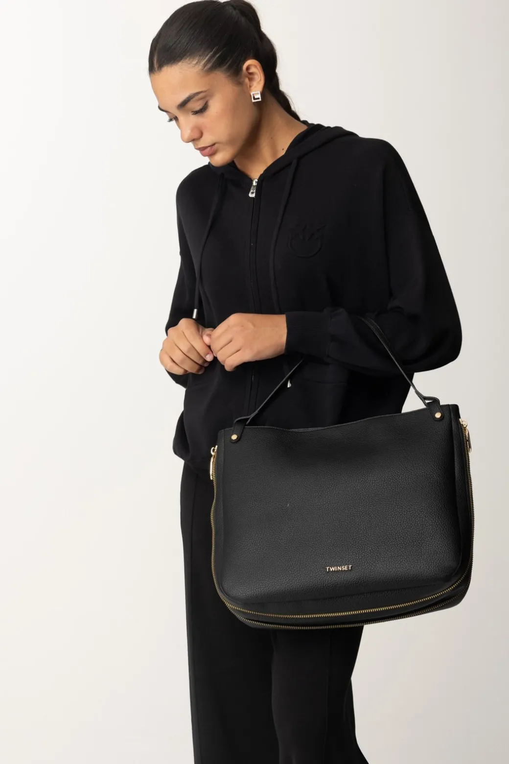 Donna Twin-set Tote Bag con Dettaglio Zip