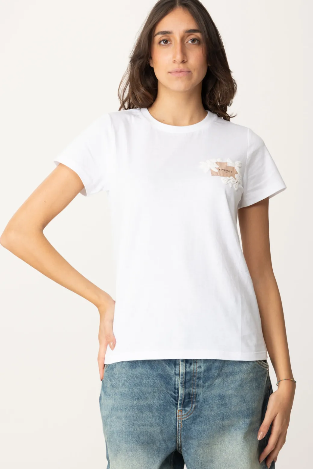 Donna Twin-set T-shirt con Etichetta Logo e Ricamo