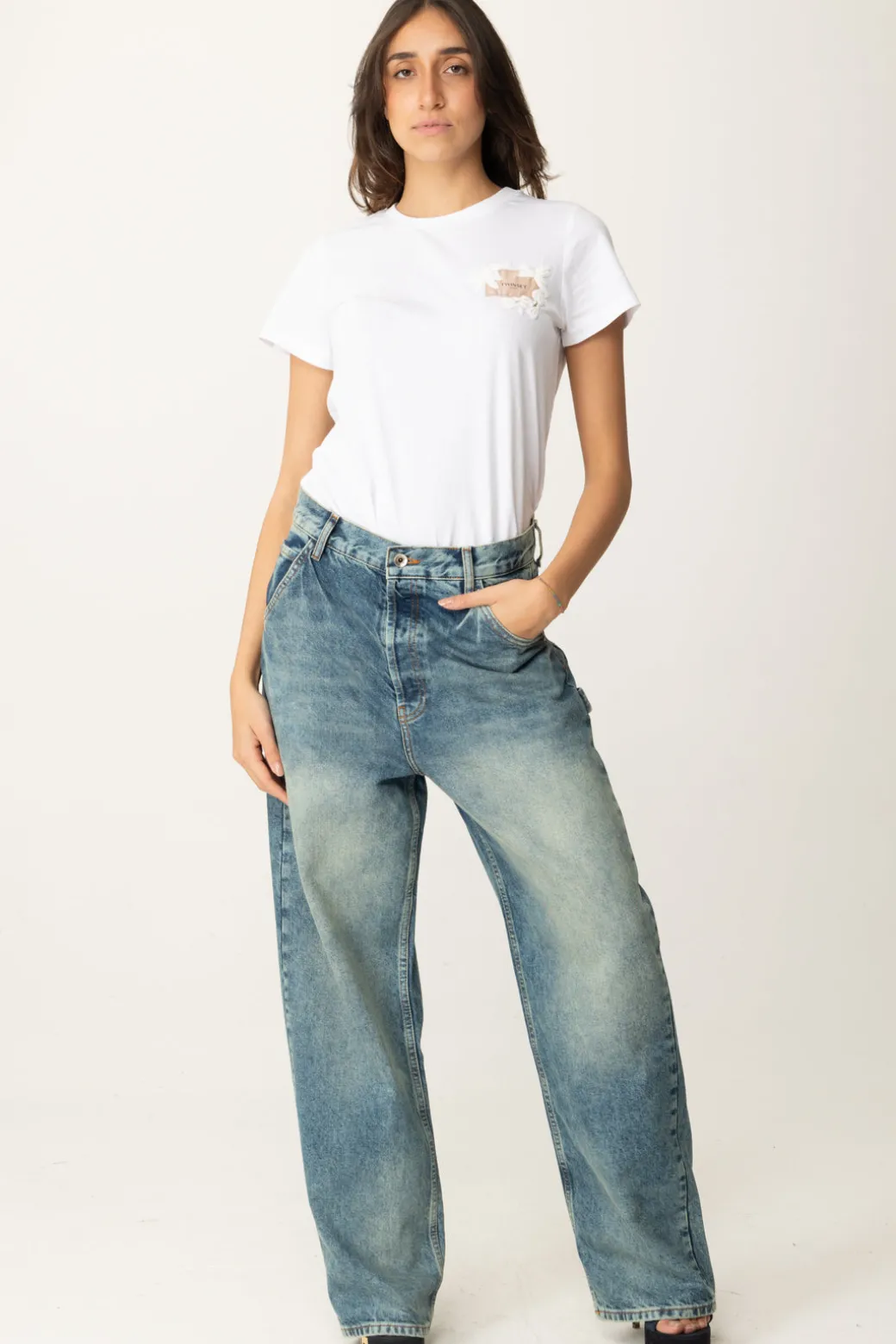 Donna Twin-set T-shirt con Etichetta Logo e Ricamo