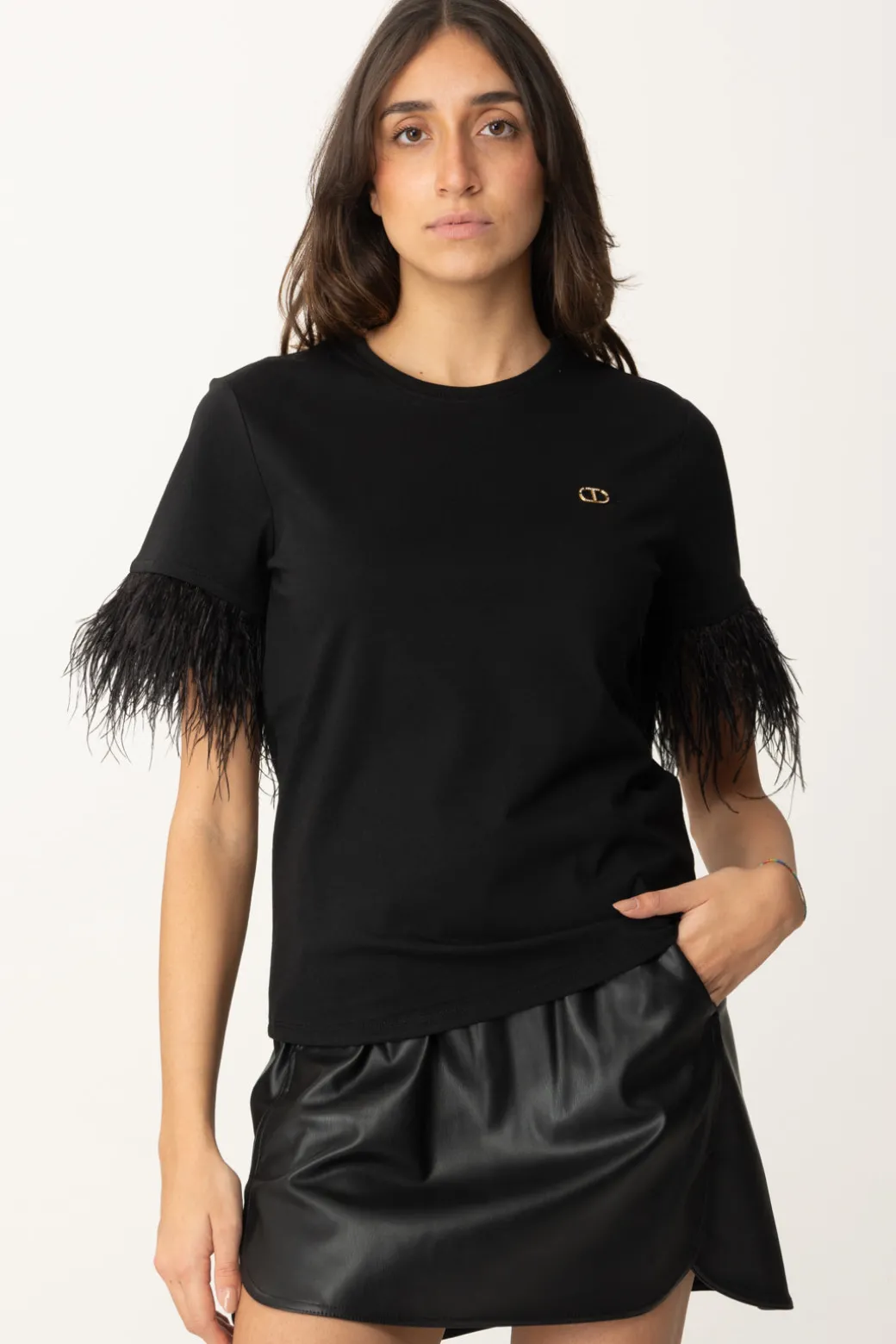 Donna Twin-set T-shirt con Maniche Piumate