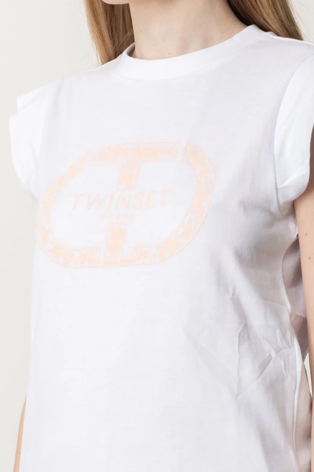 Donna Twin-set T-shirt con Ricamo Logo e Maniche Ad Aletta