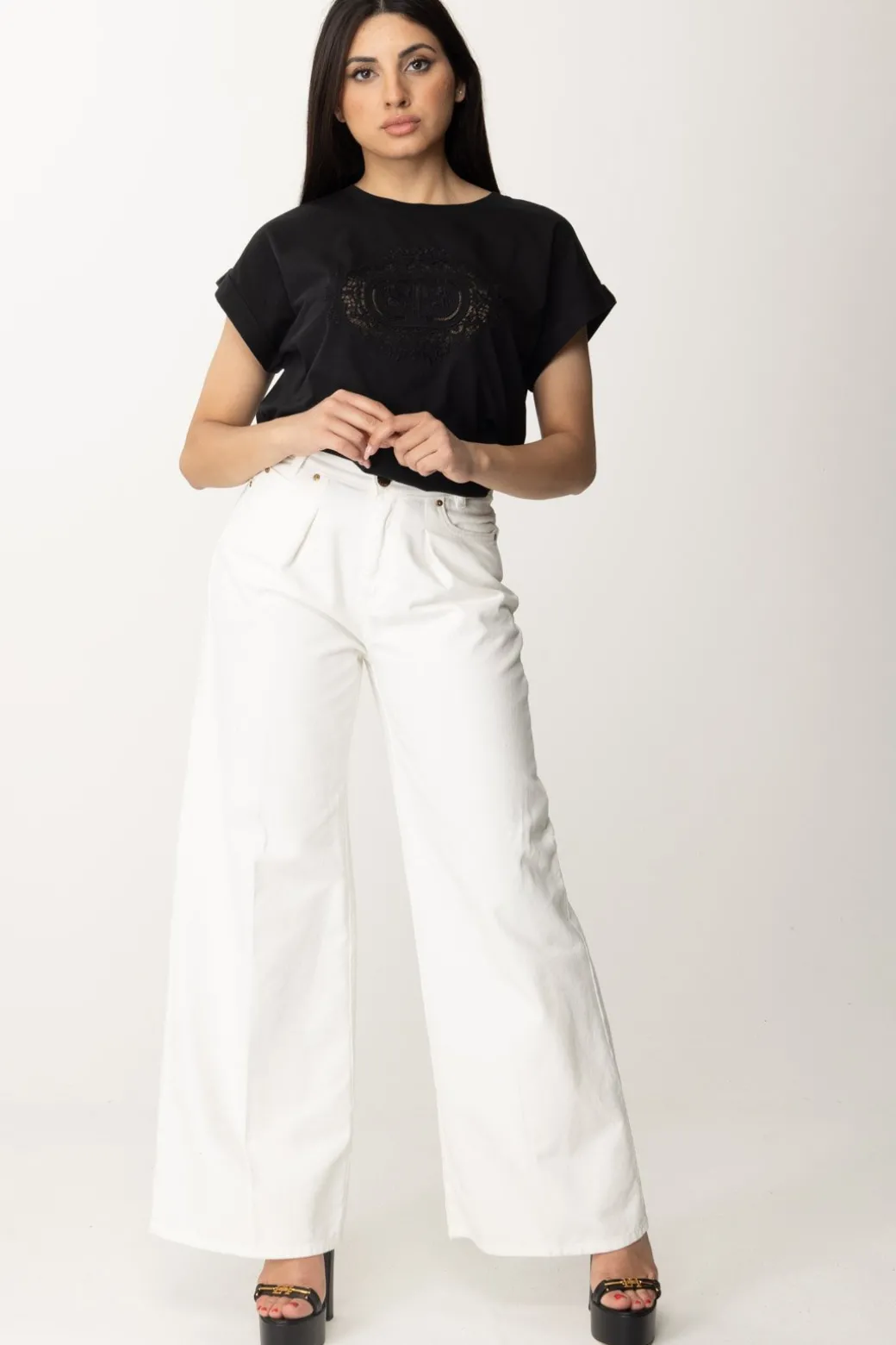 Donna Twin-set T-shirt con Ricamo Oval T In Pizzo