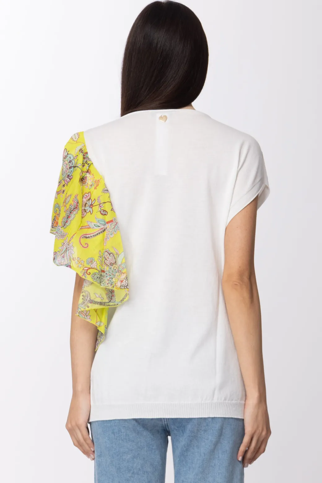 Donna Twin-set T-shirt In Maglia con Inserto Volant Stampato