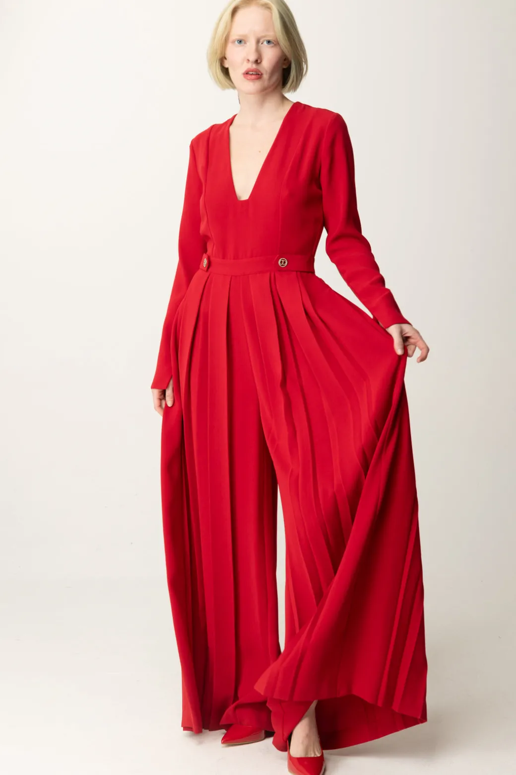 Donna Twin-set Tuta In Crêpe Plissé con Bottoni
