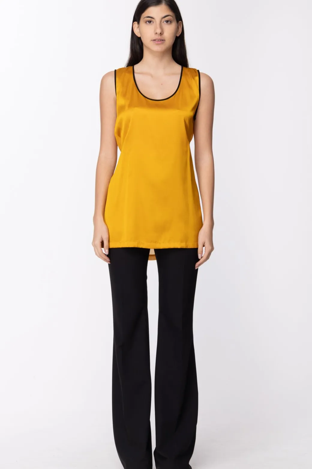 Donna Twin-set Twin Set: Top In Raso Elasticizzato Di Seta con Profilo a Contrasto Retro Georgette
